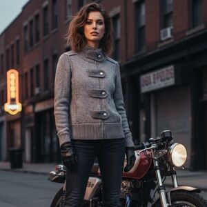 VTG Banana Republic size M wool cashmere blend gray sweater jacket Bikercore